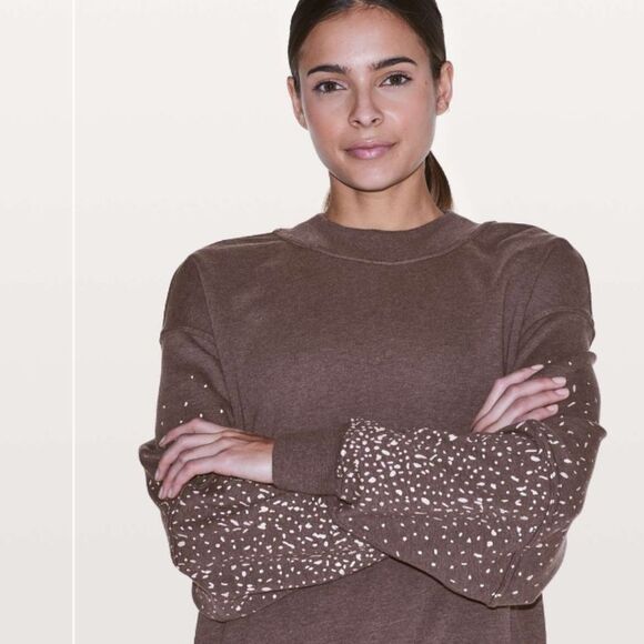 Lululemon X Soulcycle To The Beat Sweatshirt Heathered Antique Bark Terry Size 6 - Picture 8 of 10